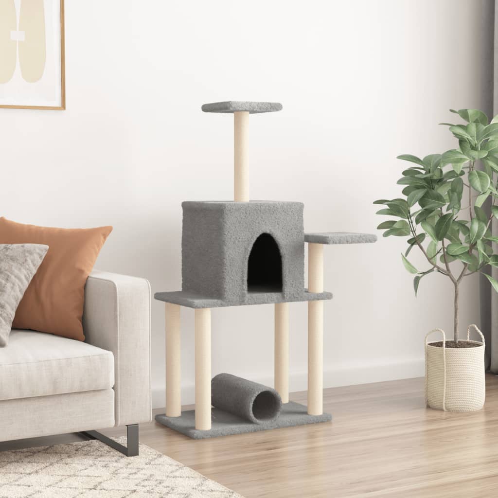 Kattenmeubel met sisal krabpalen 122 cm lichtgrijs is nu te koop bij PeponiXL, paradijselijk wonen!