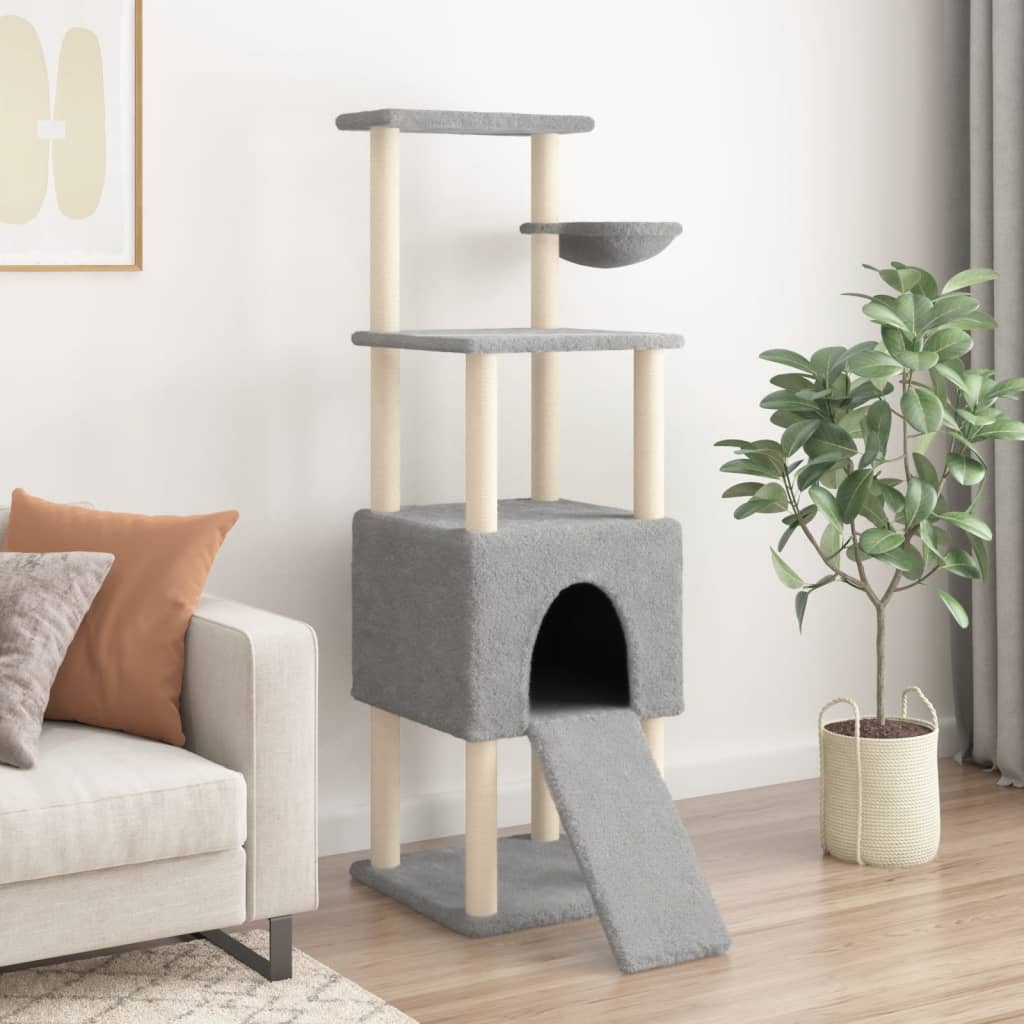 Kattenmeubel met sisal krabpalen 153 cm lichtgrijs is nu te koop bij PeponiXL, paradijselijk wonen!