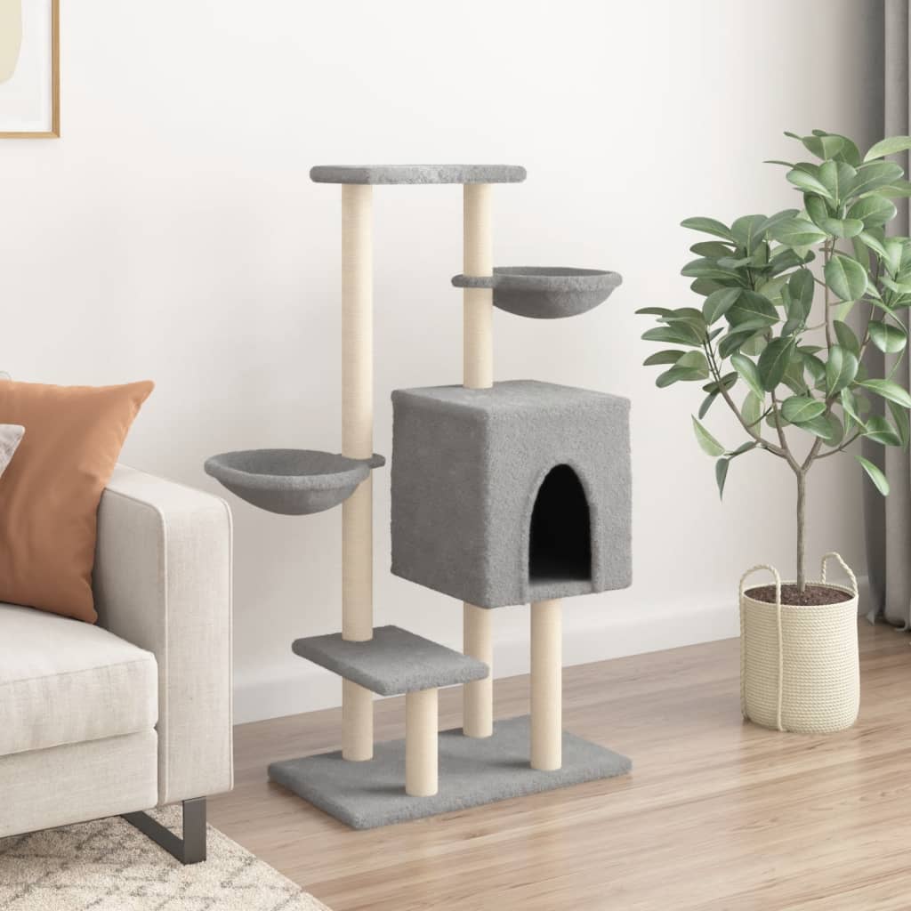 Kattenmeubel met sisal krabpalen 117 cm lichtgrijs is nu te koop bij PeponiXL, paradijselijk wonen!