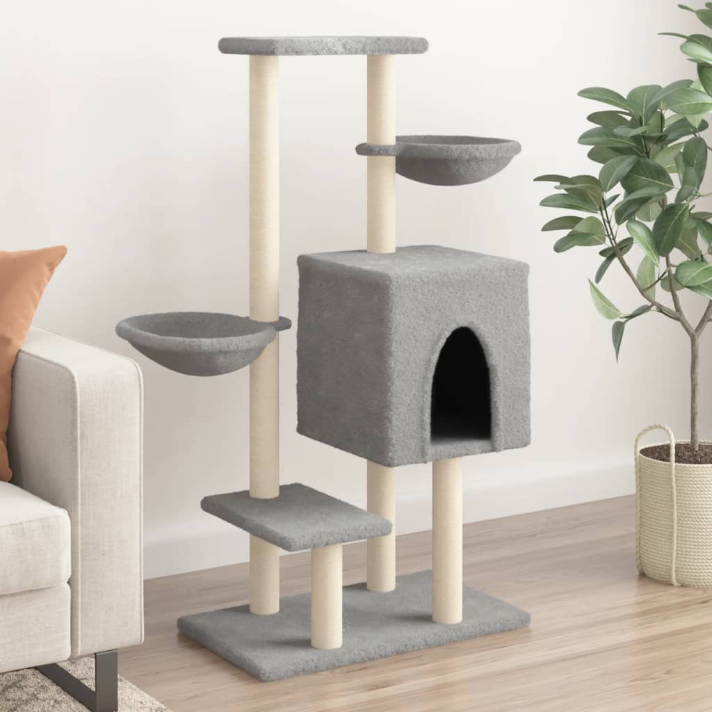 Kattenmeubel met sisal krabpalen 117 cm lichtgrijs is nu te koop bij PeponiXL, paradijselijk wonen!