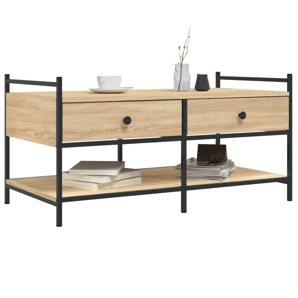 Salontafel 99x50x50 cm bewerkt hout sonoma eikenkleurig is nu te koop bij PeponiXL, paradijselijk wonen!