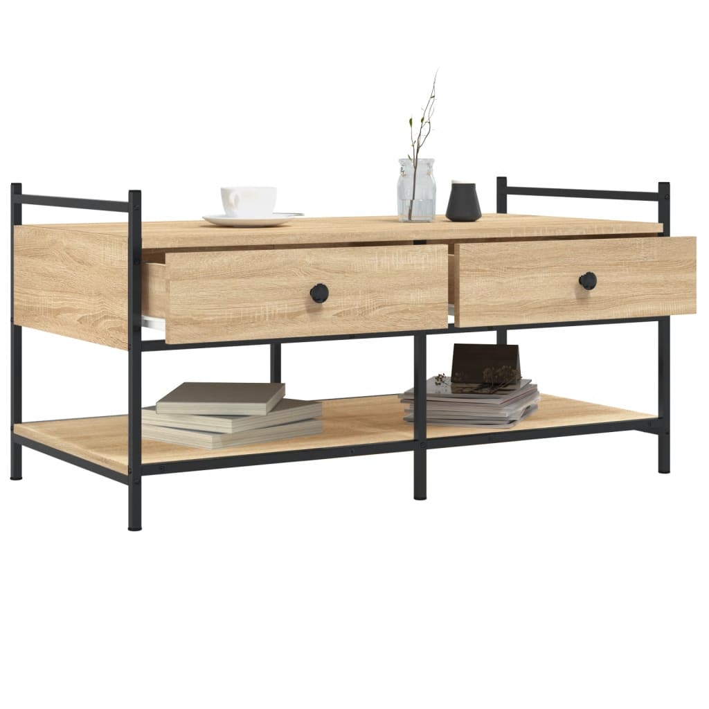 Salontafel 99x50x50 cm bewerkt hout sonoma eikenkleurig is nu te koop bij PeponiXL, paradijselijk wonen!