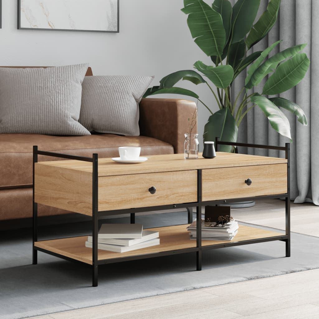 Salontafel 99x50x50 cm bewerkt hout sonoma eikenkleurig is nu te koop bij PeponiXL, paradijselijk wonen!