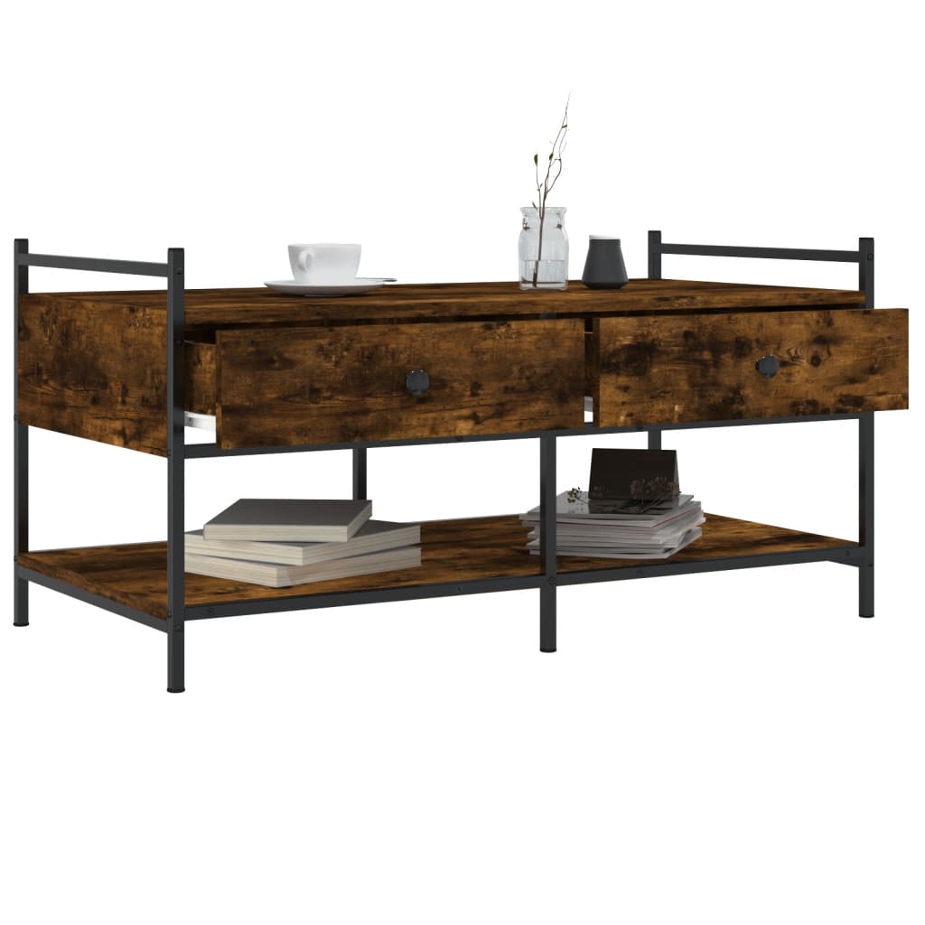 Salontafel 99x50x50 cm bewerkt hout gerookt eikenkleurig is nu te koop bij PeponiXL, paradijselijk wonen!