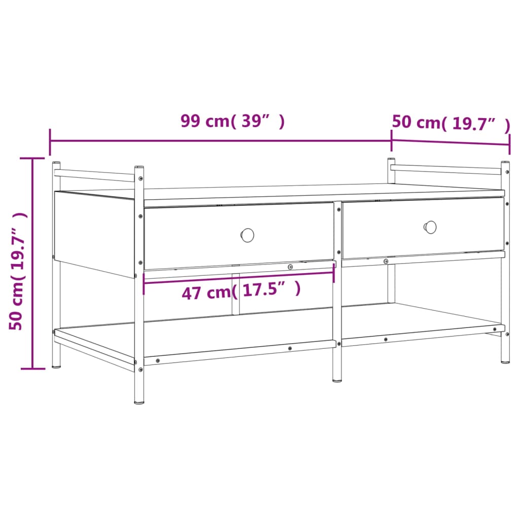 Salontafel 99x50x50 cm bewerkt hout gerookt eikenkleurig is nu te koop bij PeponiXL, paradijselijk wonen!