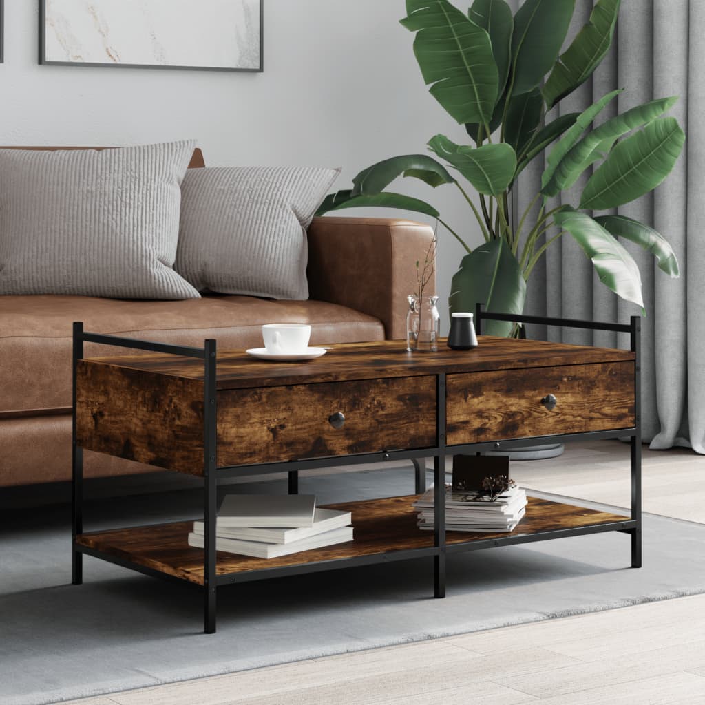Salontafel 99x50x50 cm bewerkt hout gerookt eikenkleurig is nu te koop bij PeponiXL, paradijselijk wonen!