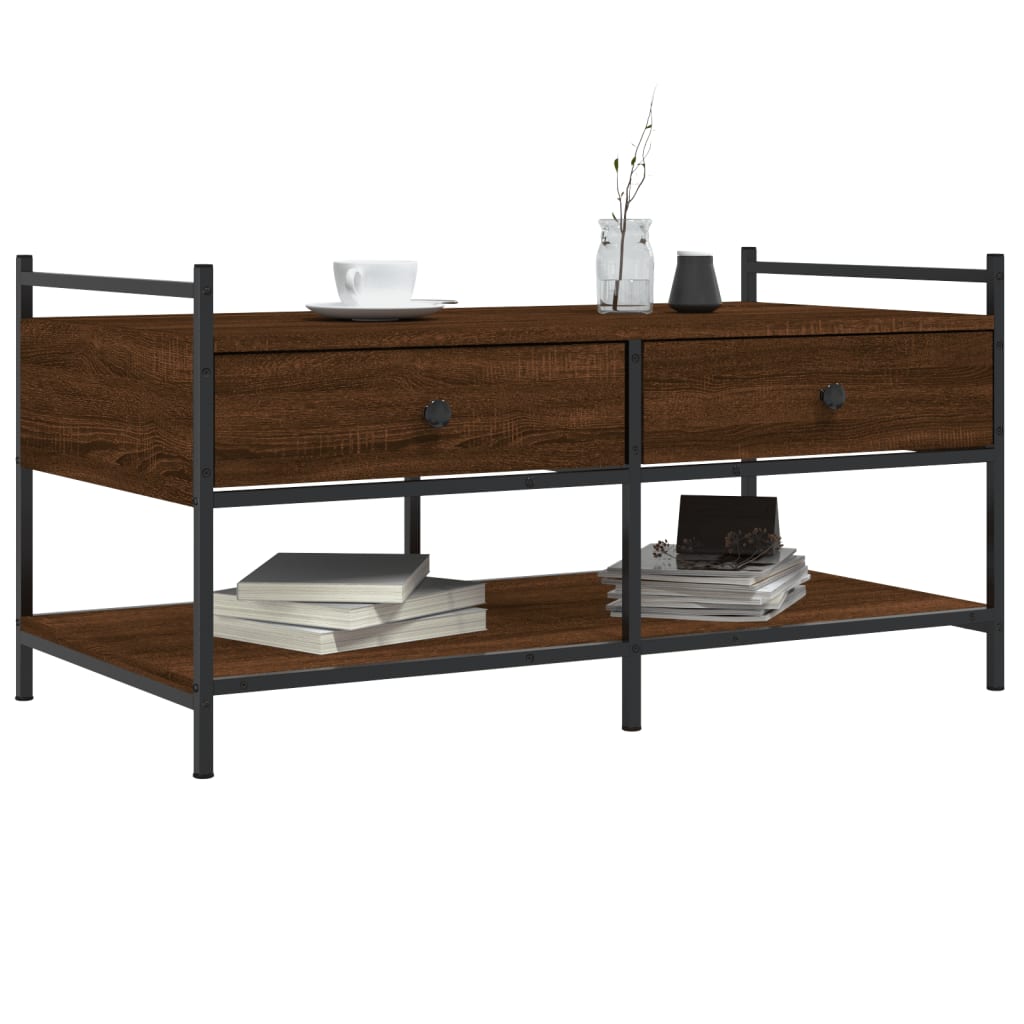 Salontafel 99x50x50 cm bewerkt hout bruin eikenkleur is nu te koop bij PeponiXL, paradijselijk wonen!