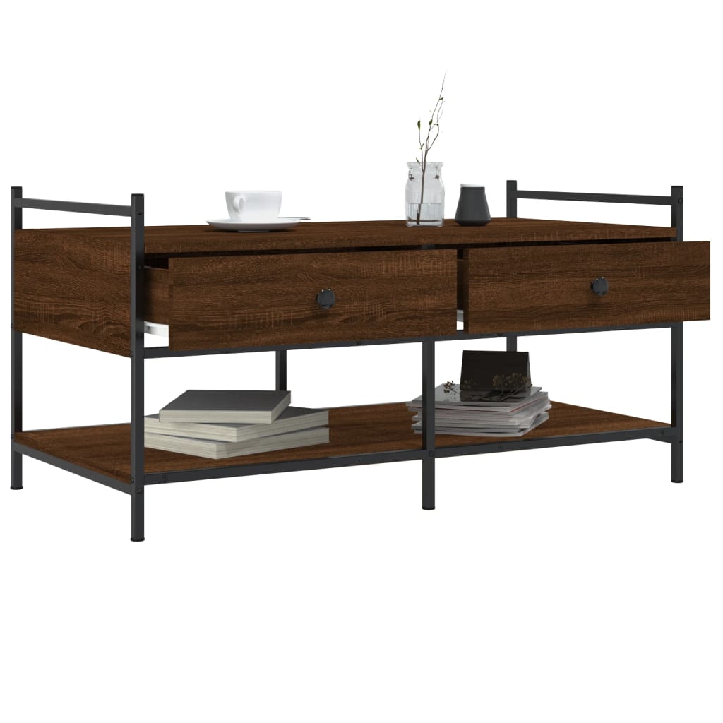 Salontafel 99x50x50 cm bewerkt hout bruin eikenkleur is nu te koop bij PeponiXL, paradijselijk wonen!
