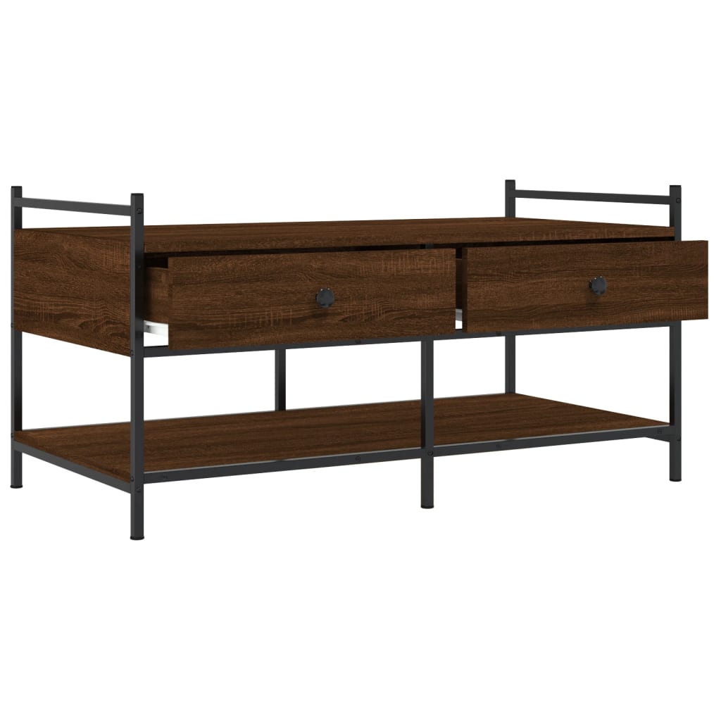 Salontafel 99x50x50 cm bewerkt hout bruin eikenkleur is nu te koop bij PeponiXL, paradijselijk wonen!