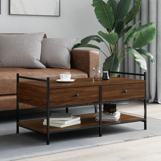 Salontafel 99x50x50 cm bewerkt hout bruin eikenkleur is nu te koop bij PeponiXL, paradijselijk wonen!