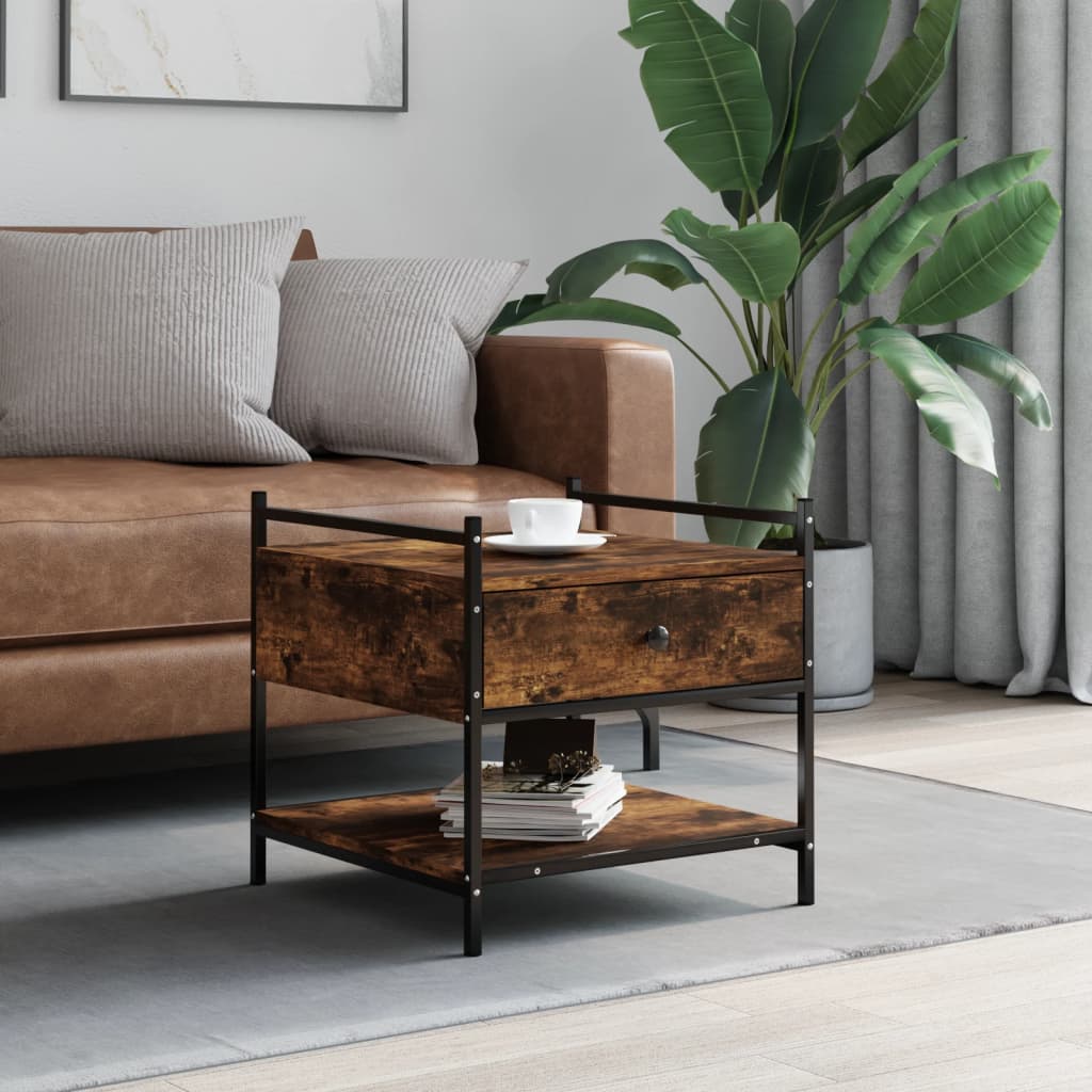 Salontafel 50x50x50 cm bewerkt hout gerookt eikenkleurig is nu te koop bij PeponiXL, paradijselijk wonen!