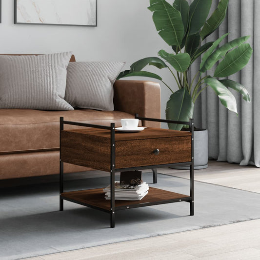 Salontafel 50x50x50 cm bewerkt hout bruin eikenkleur is nu te koop bij PeponiXL, paradijselijk wonen!