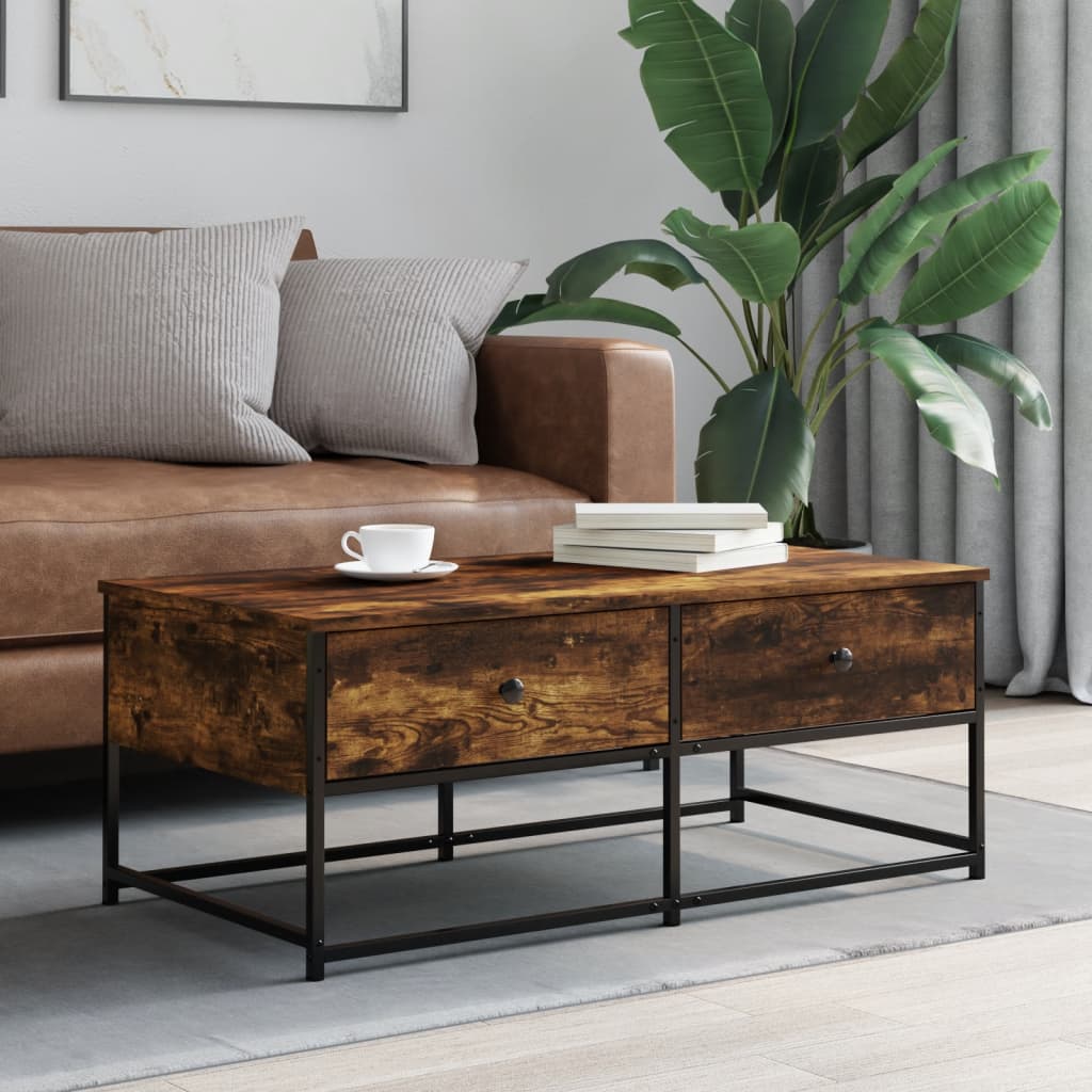 Salontafel 100x51x40 cm bewerkt hout gerookt eikenkleurig is nu te koop bij PeponiXL, paradijselijk wonen!