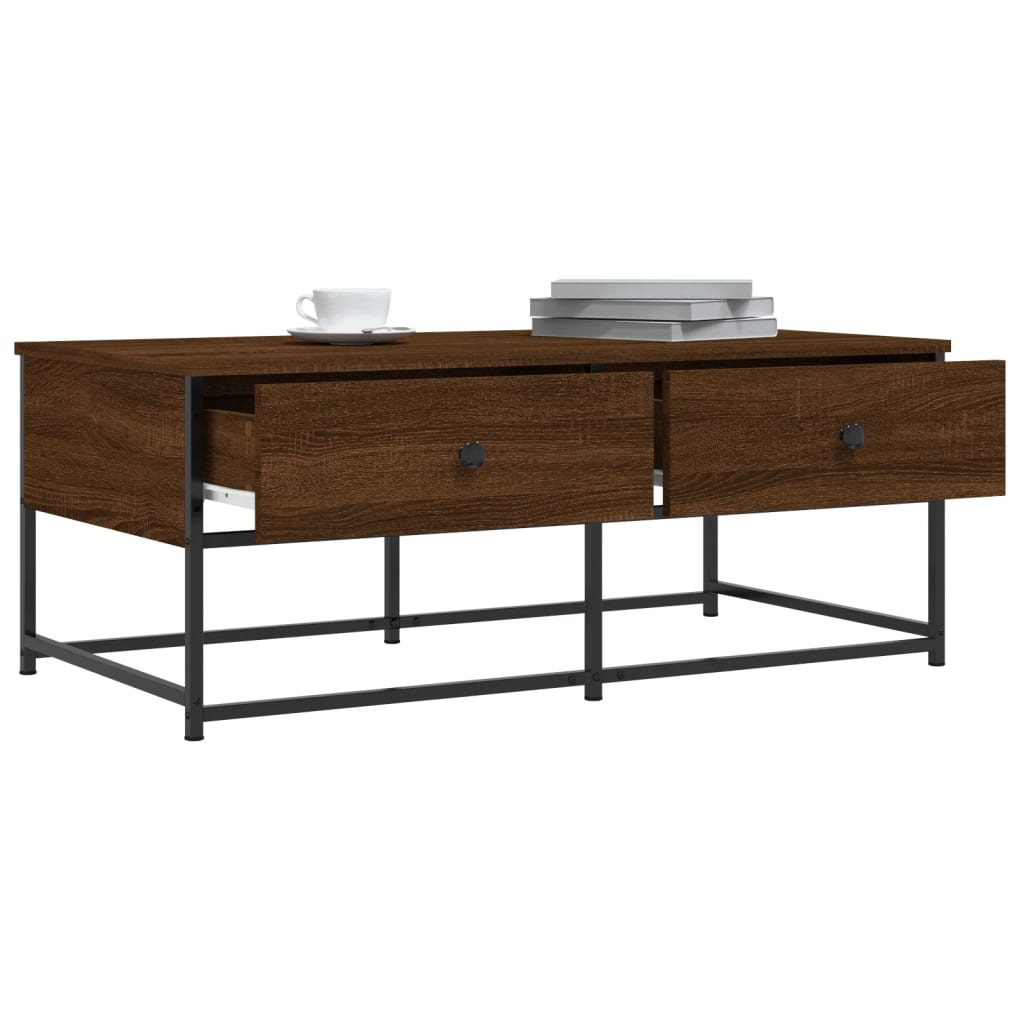 Salontafel 100x51x40 cm bewerkt hout bruin eikenkleur is nu te koop bij PeponiXL, paradijselijk wonen!