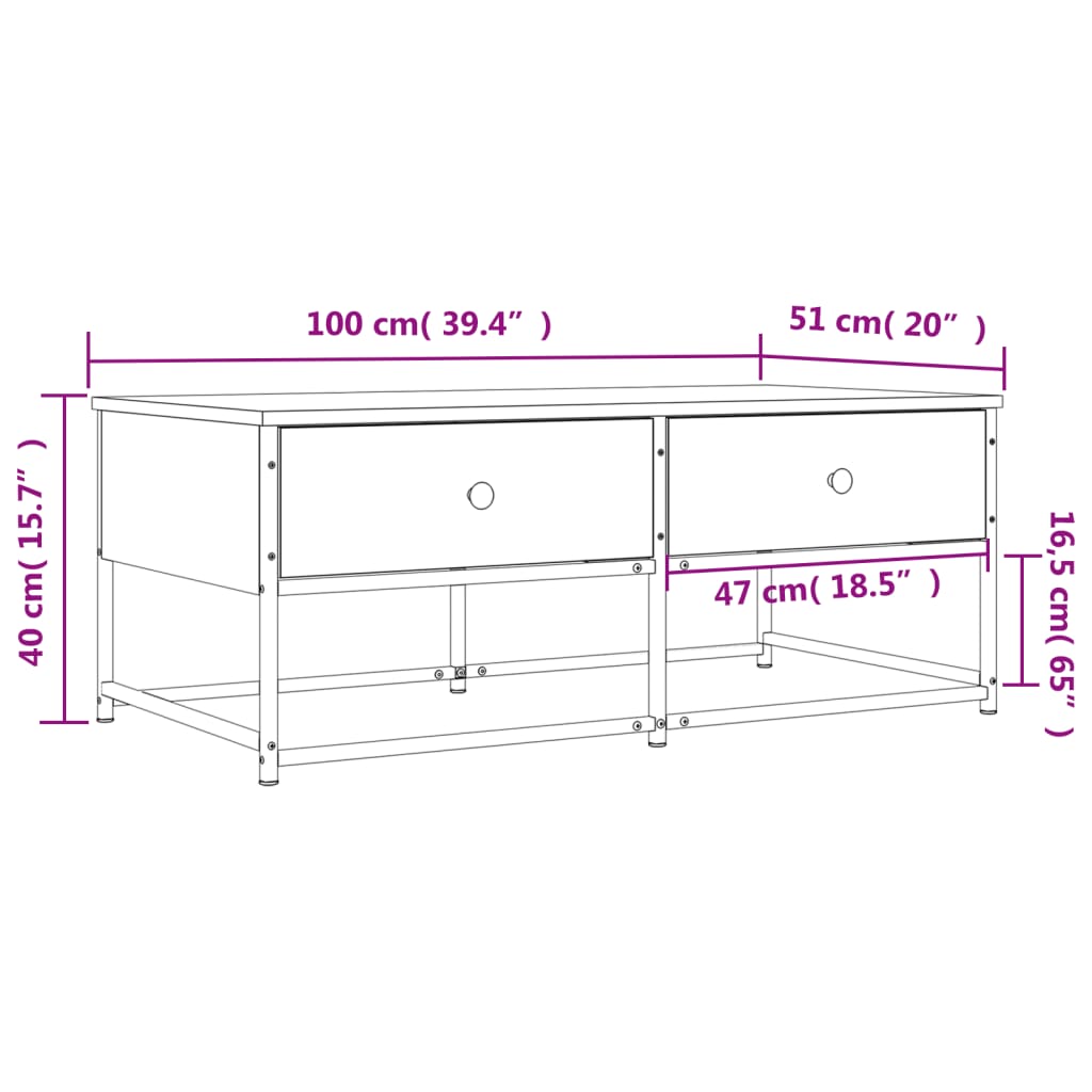 Salontafel 100x51x40 cm bewerkt hout bruin eikenkleur is nu te koop bij PeponiXL, paradijselijk wonen!