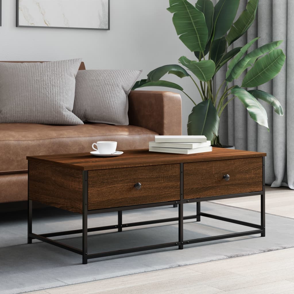 Salontafel 100x51x40 cm bewerkt hout bruin eikenkleur is nu te koop bij PeponiXL, paradijselijk wonen!