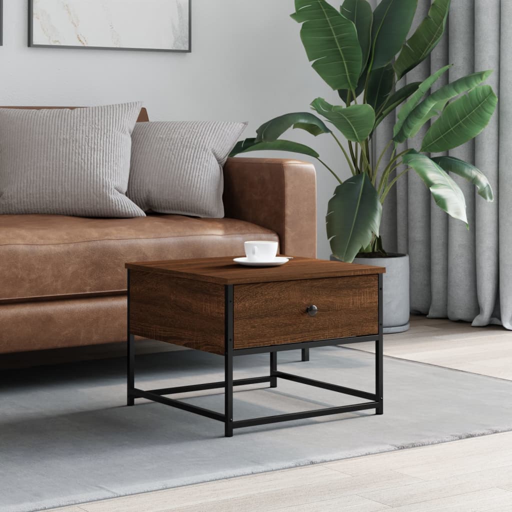Salontafel 51x51x40 cm bewerkt hout bruin eikenkleur is nu te koop bij PeponiXL, paradijselijk wonen!