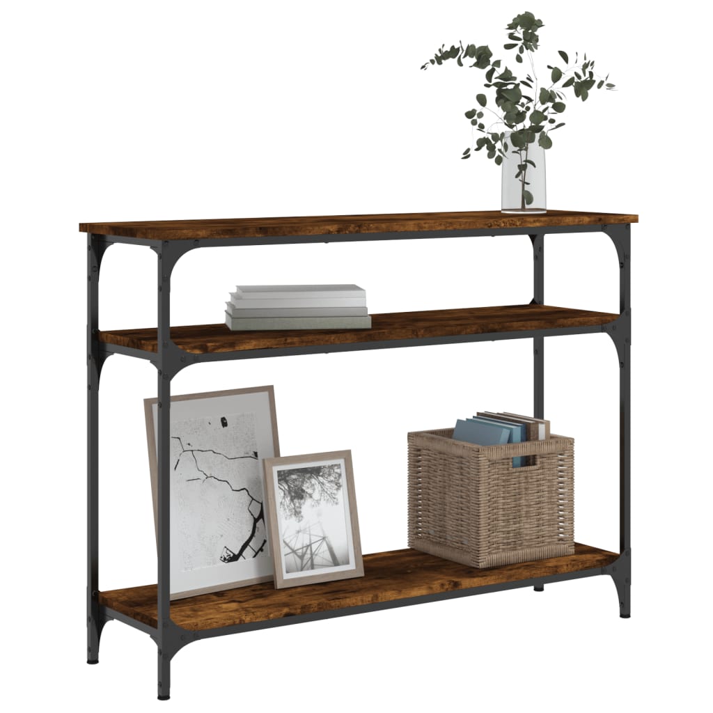 Wandtafel 100x29x75 cm bewerkt hout gerookt eikenkleurig is nu te koop bij PeponiXL, paradijselijk wonen!