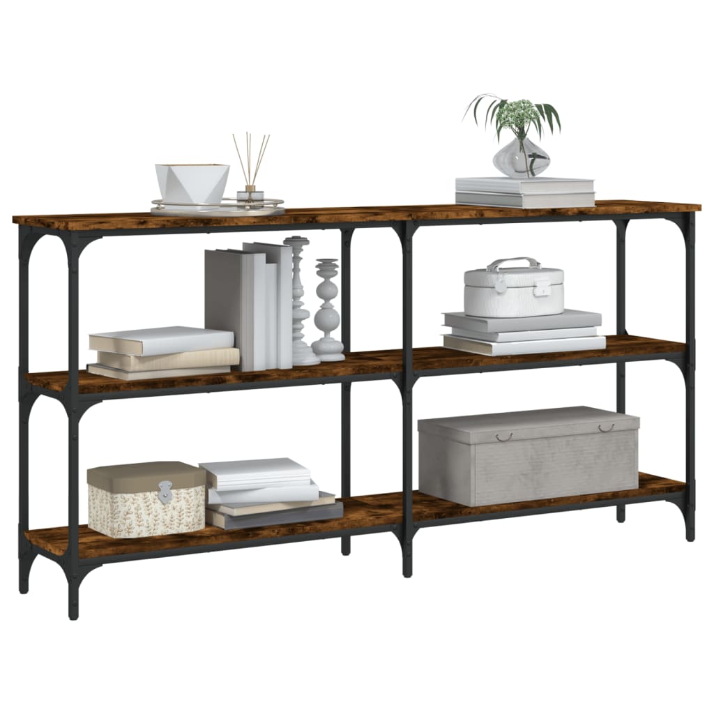 Wandtafel 150x29x75 cm bewerkt hout gerookt eikenkleurig is nu te koop bij PeponiXL, paradijselijk wonen!