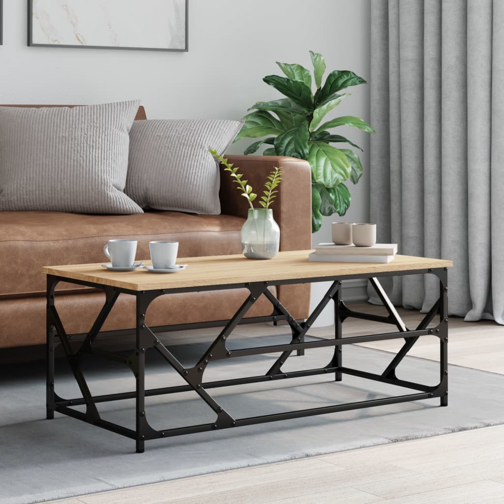 Salontafel 100x50x40 cm bewerkt hout sonoma eikenkleurig is nu te koop bij PeponiXL, paradijselijk wonen!