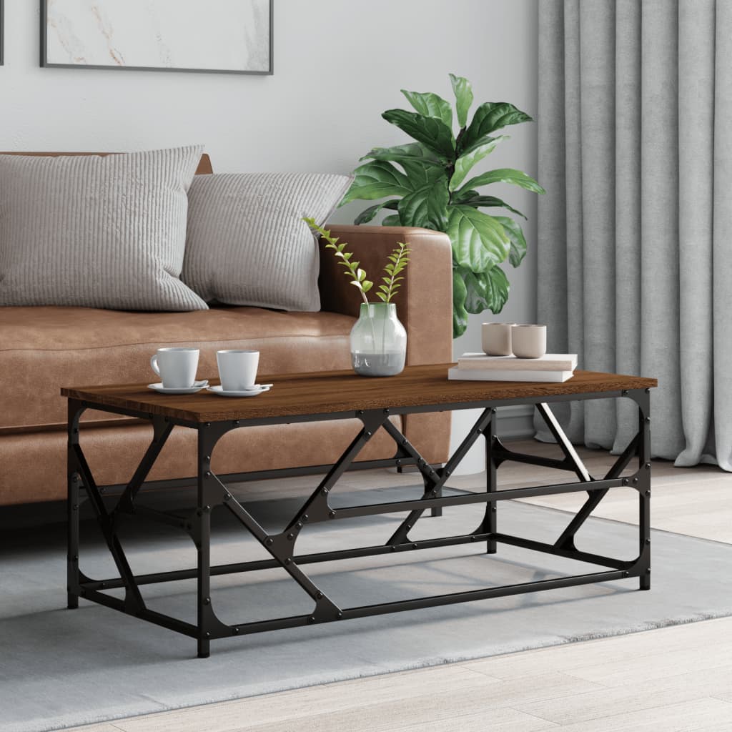 Salontafel 100x50x40 cm bewerkt hout bruineiken is nu te koop bij PeponiXL, paradijselijk wonen!