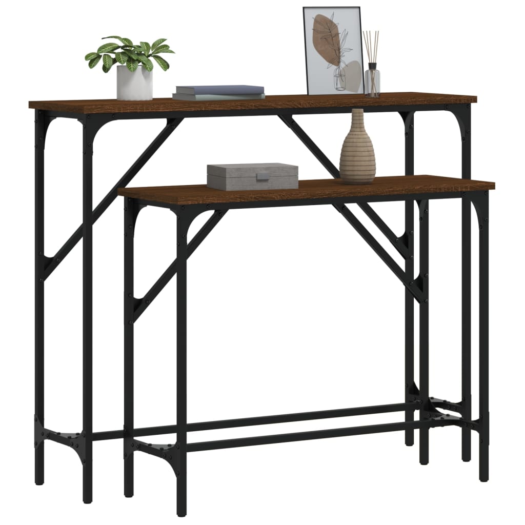 Wandtafels 2 st bewerkt hout bruin eikenkleur is nu te koop bij PeponiXL, paradijselijk wonen!