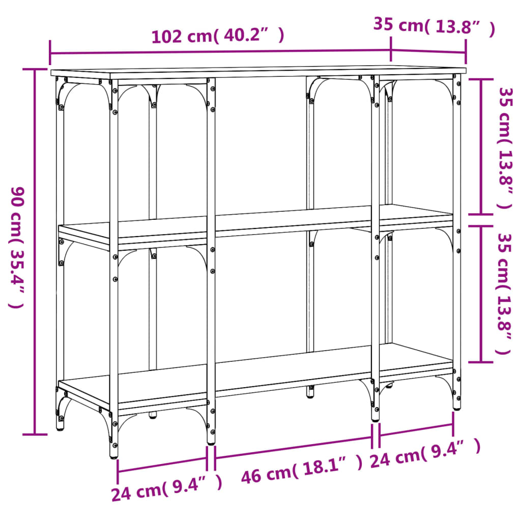 Wandtafel 102x35x90 cm bewerkt hout bruin eikenkleur is nu te koop bij PeponiXL, paradijselijk wonen!