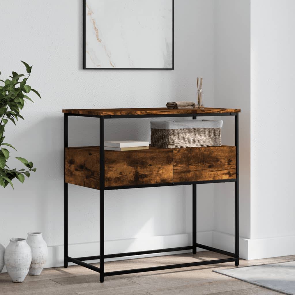 Wandtafel 75x40x75 cm bewerkt hout gerookt eikenkleurig is nu te koop bij PeponiXL, paradijselijk wonen!