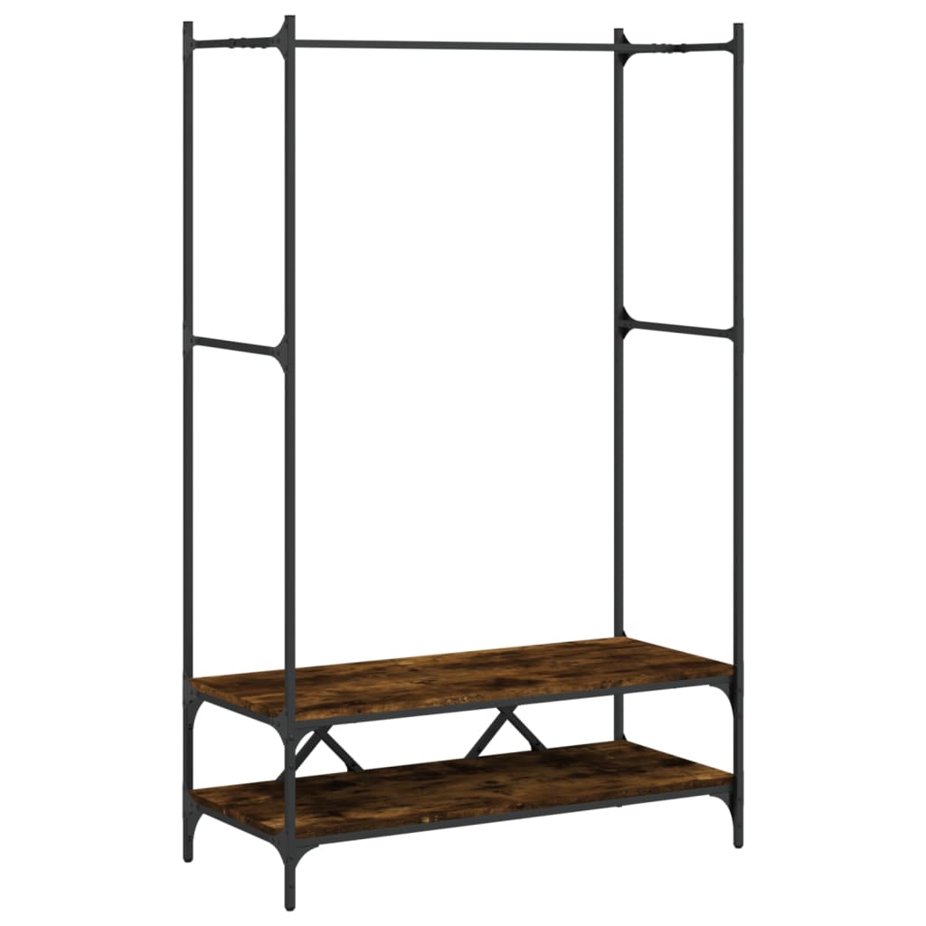 Kledingrek met schappen bewerkt hout gerookt eikenkleurig is nu te koop bij PeponiXL, paradijselijk wonen!