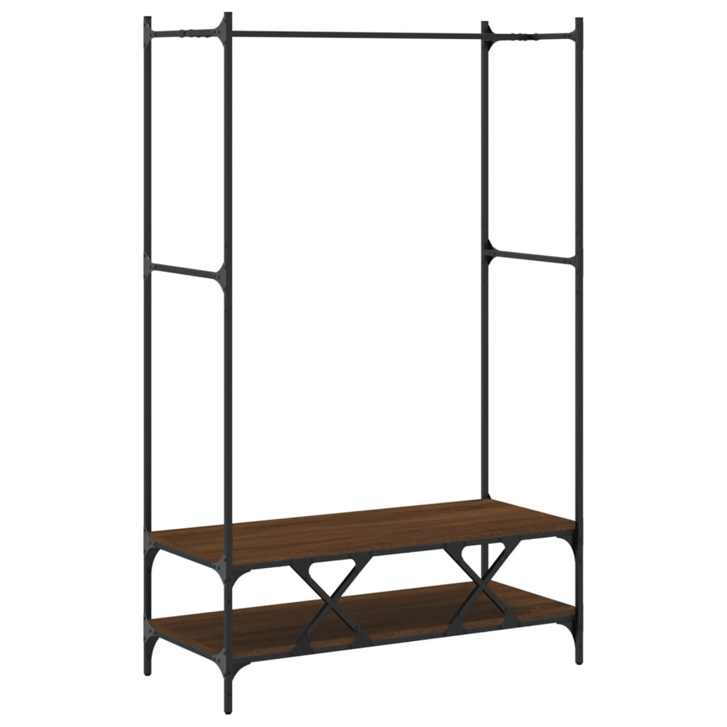 Kledingrek met schappen bewerkt hout bruin eikenkleur is nu te koop bij PeponiXL, paradijselijk wonen!