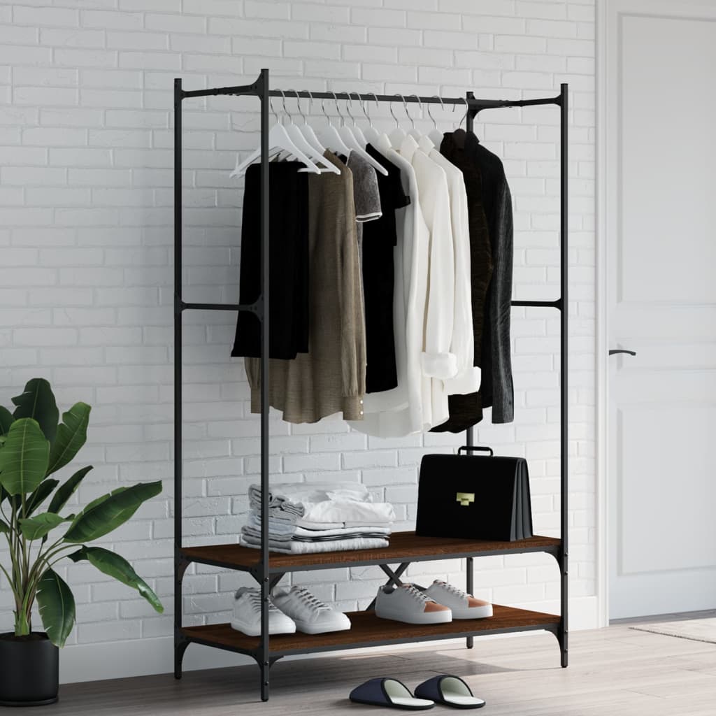 Kledingrek met schappen bewerkt hout bruin eikenkleur is nu te koop bij PeponiXL, paradijselijk wonen!