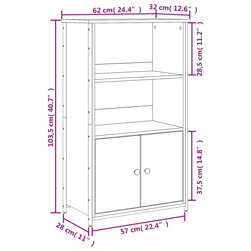 Hoge kast 62x32x103,5 cm bewerkt hout bruin eikenkleur is nu te koop bij PeponiXL, paradijselijk wonen!