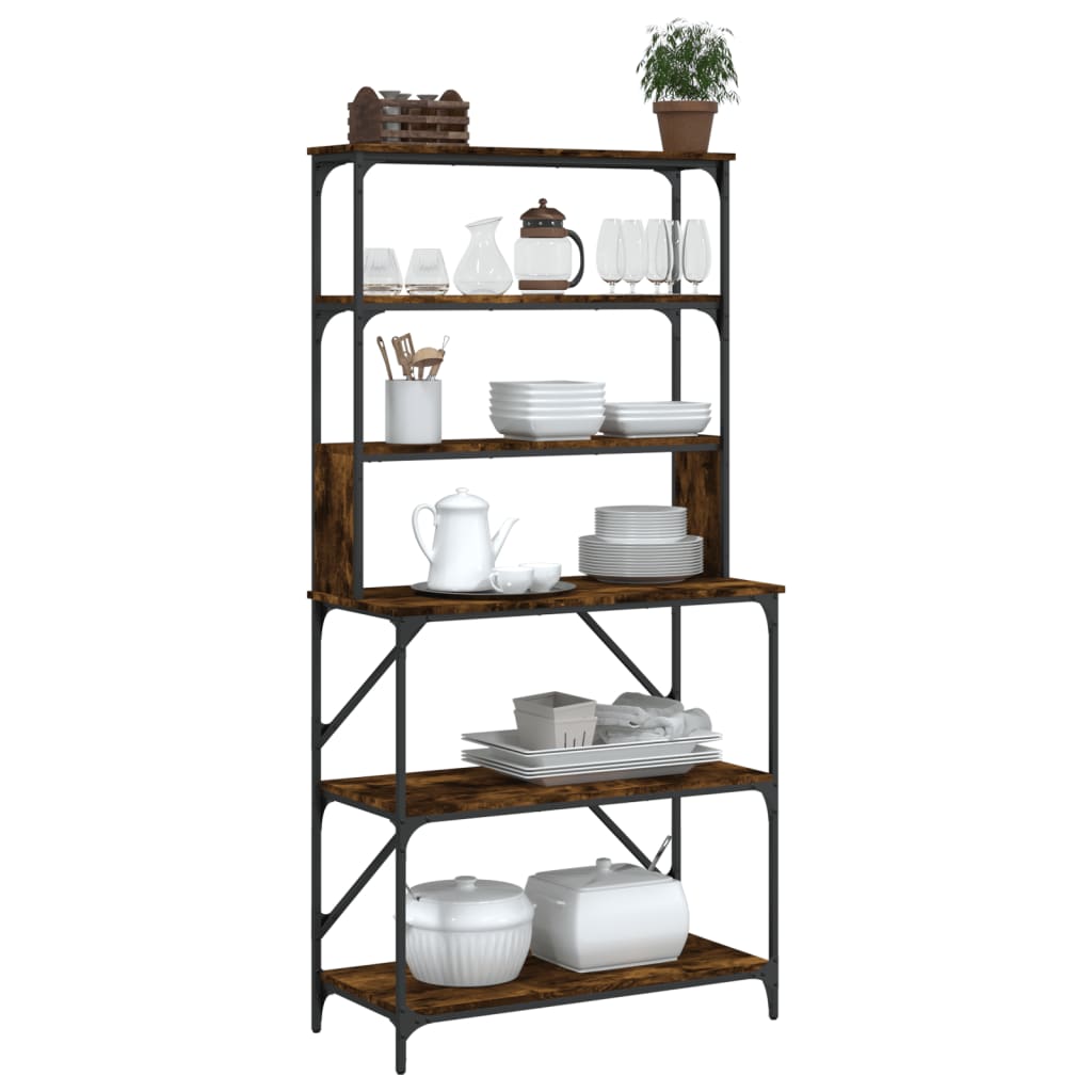 Bakkersrek 6-laags 90x40x180 cm bewerkt hout gerookt eikenkleur is nu te koop bij PeponiXL, paradijselijk wonen!