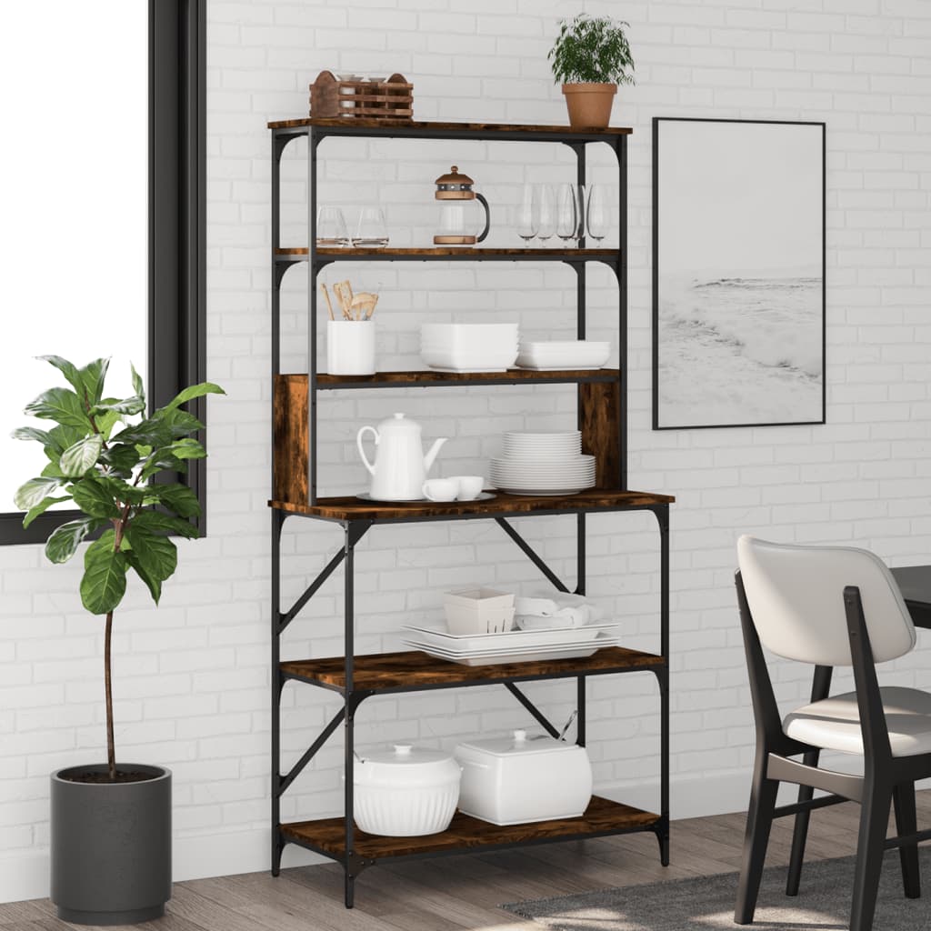 Bakkersrek 6-laags 90x40x180 cm bewerkt hout gerookt eikenkleur is nu te koop bij PeponiXL, paradijselijk wonen!