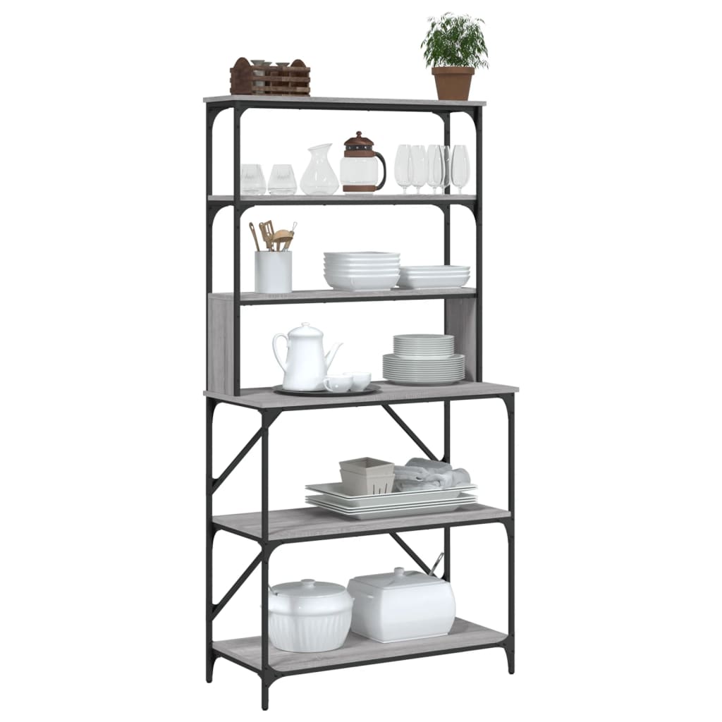 Bakkersrek 6-laags 90x40x180 cm bewerkt hout grijs sonoma eiken is nu te koop bij PeponiXL, paradijselijk wonen!