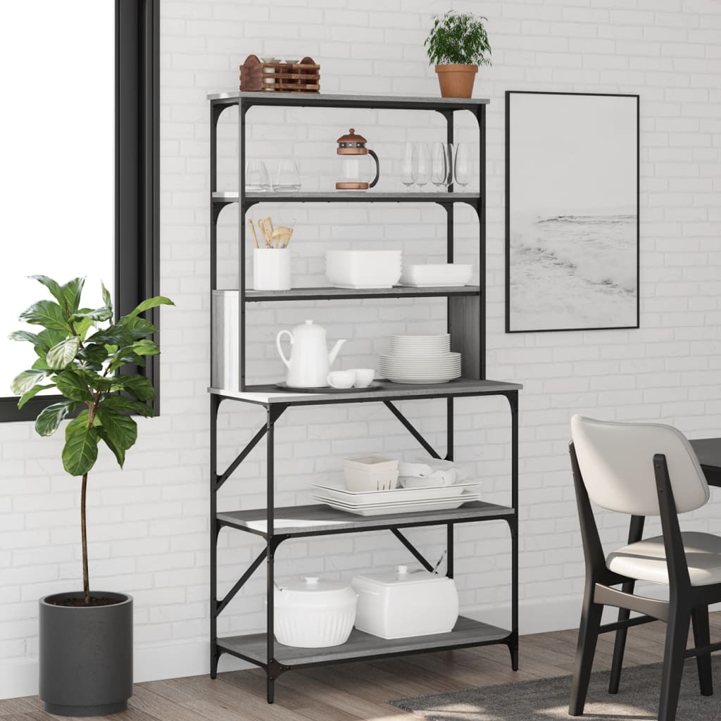 Bakkersrek 6-laags 90x40x180 cm bewerkt hout grijs sonoma eiken is nu te koop bij PeponiXL, paradijselijk wonen!