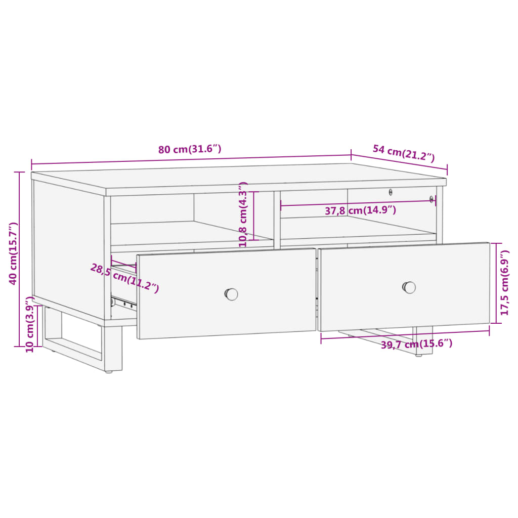 Salontafel 80x54x40 cm massief mangohout bruin en zwart is nu te koop bij PeponiXL, paradijselijk wonen!