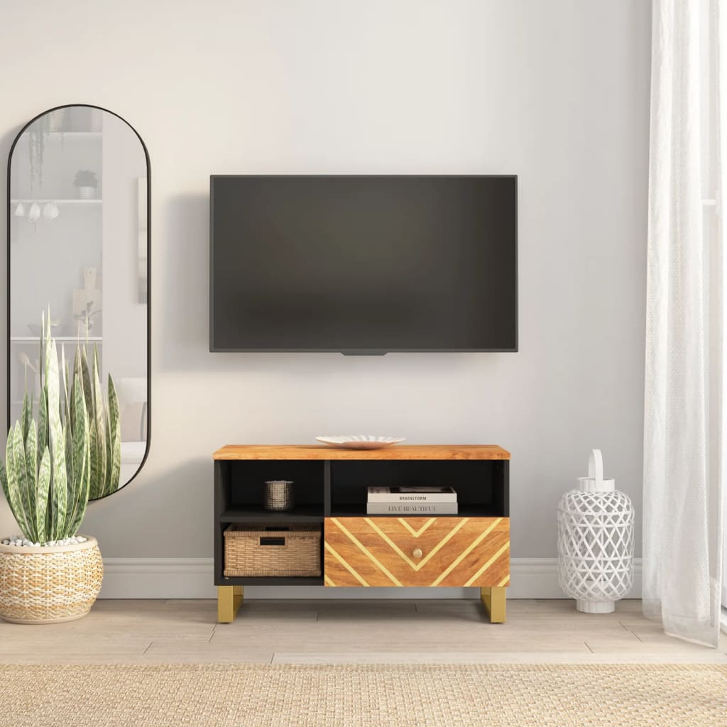 Tv-meubel 80x33,5x46 cm massief mangohout bruin en zwart is nu te koop bij PeponiXL, paradijselijk wonen!