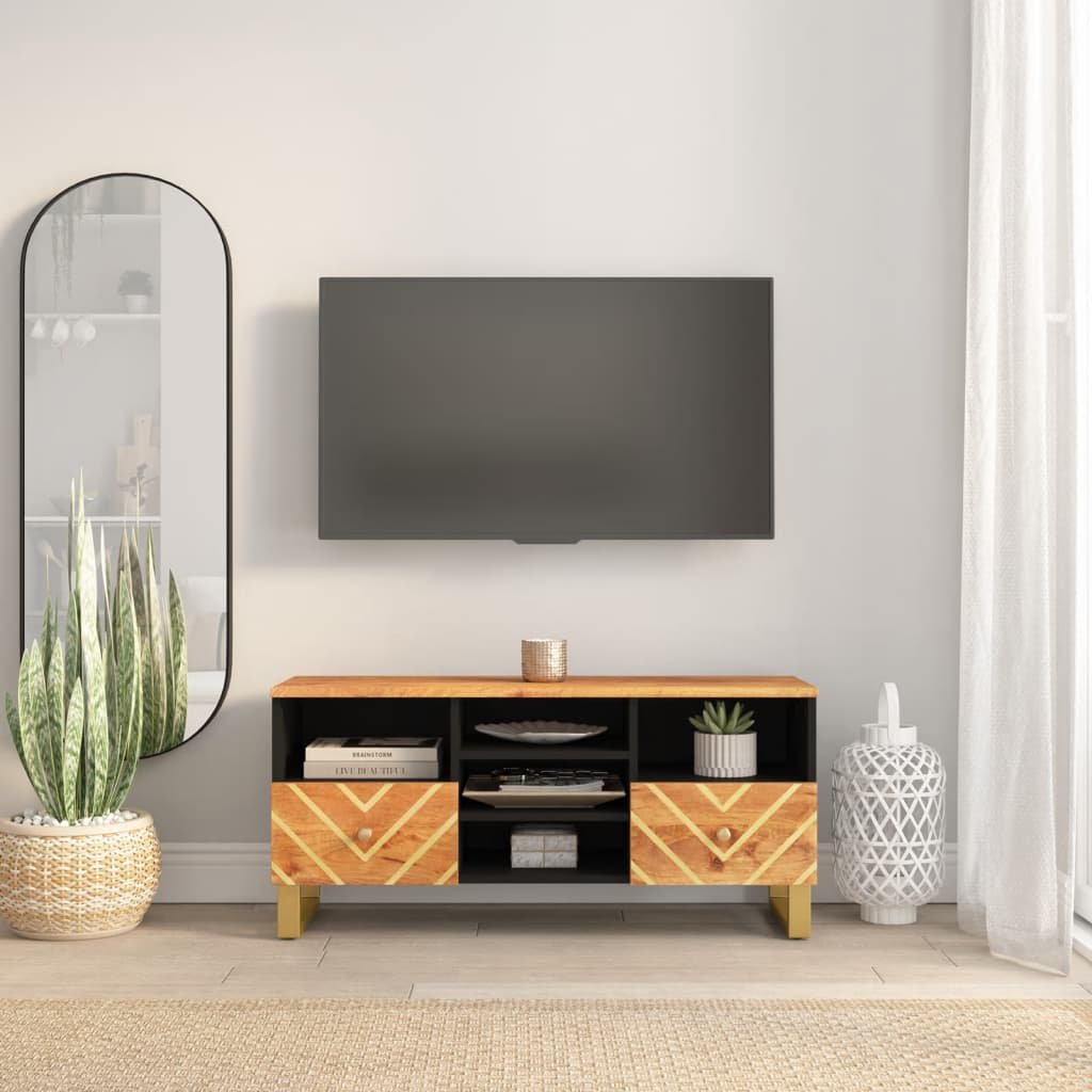 Tv-meubel 100x33,5x46 cm massief mangohout bruin en zwart is nu te koop bij PeponiXL, paradijselijk wonen!
