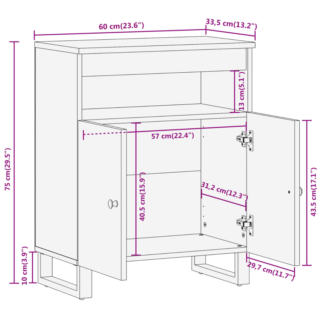 Dressoir 60x33,5x75 cm massief mangohout bruin en zwart is nu te koop bij PeponiXL, paradijselijk wonen!