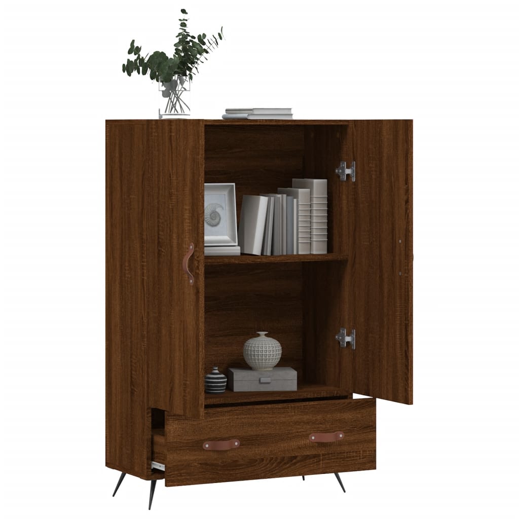 Hoge kast 69,5x31x115 cm bewerkt hout bruin eikenkleur is nu te koop bij PeponiXL, paradijselijk wonen!