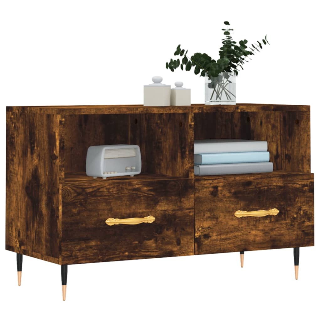 Tv-meubel 80x36x50 cm bewerkt hout gerookt eikenkleurig is nu te koop bij PeponiXL, paradijselijk wonen!