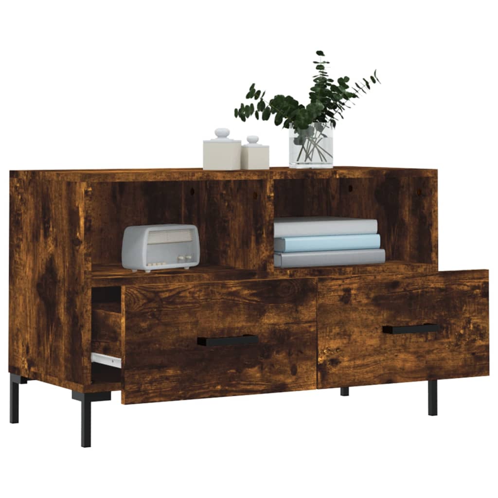 Tv-meubel 80x36x50 cm bewerkt hout gerookt eikenkleurig is nu te koop bij PeponiXL, paradijselijk wonen!