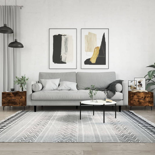 Salontafels 2 st 50x50x40 cm bewerkt hout gerookt eikenkleurig is nu te koop bij PeponiXL, paradijselijk wonen!