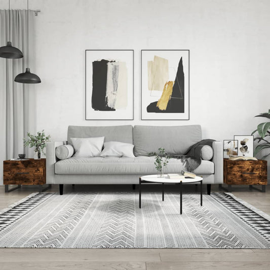 Salontafels 2 st 50x50x40 cm bewerkt hout gerookt eikenkleurig is nu te koop bij PeponiXL, paradijselijk wonen!