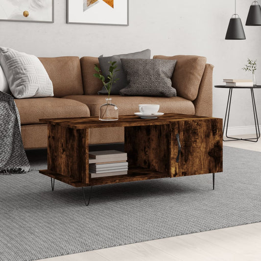 Salontafel 90x50x40 cm bewerkt hout gerookt eikenkleurig is nu te koop bij PeponiXL, paradijselijk wonen!