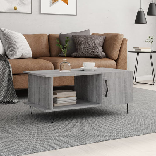 Salontafel 90x50x40 cm bewerkt hout grijs sonoma eikenkleurig is nu te koop bij PeponiXL, paradijselijk wonen!