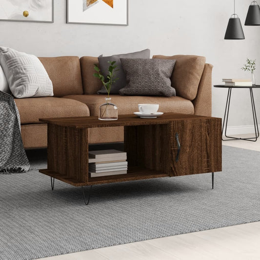 Salontafel 90x50x40 cm bewerkt hout bruin eikenkleur is nu te koop bij PeponiXL, paradijselijk wonen!