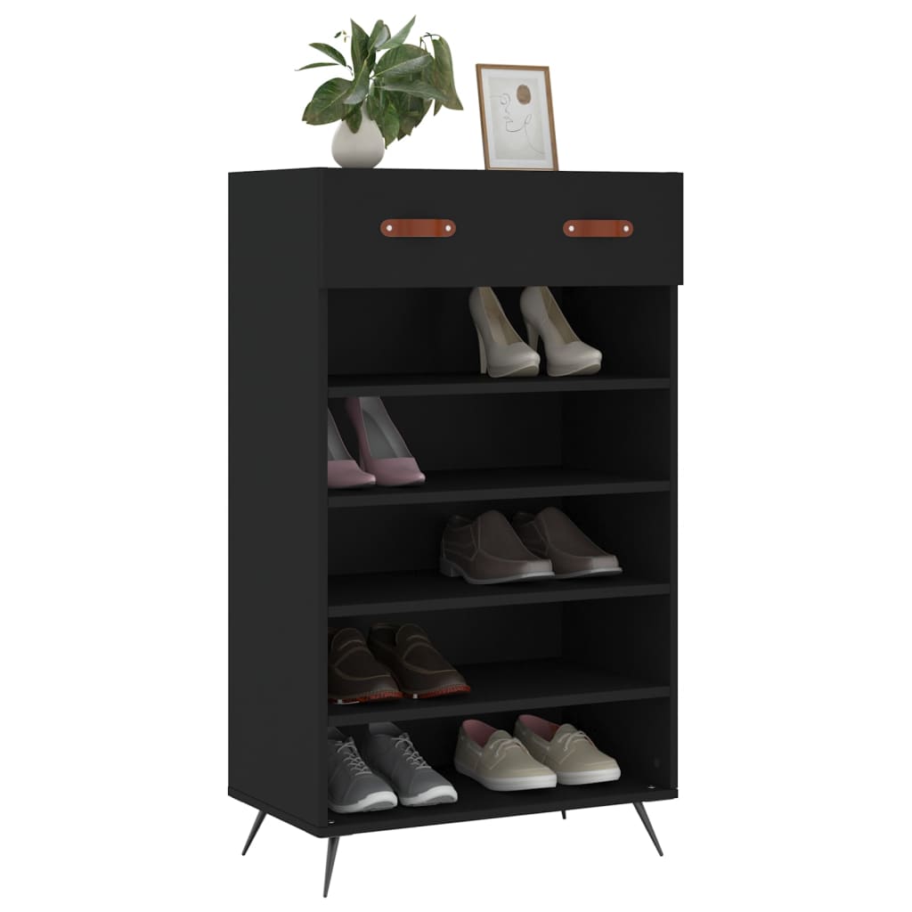 Schoenenkast 60x35x105 cm bewerkt hout zwart is nu te koop bij PeponiXL, paradijselijk wonen!
