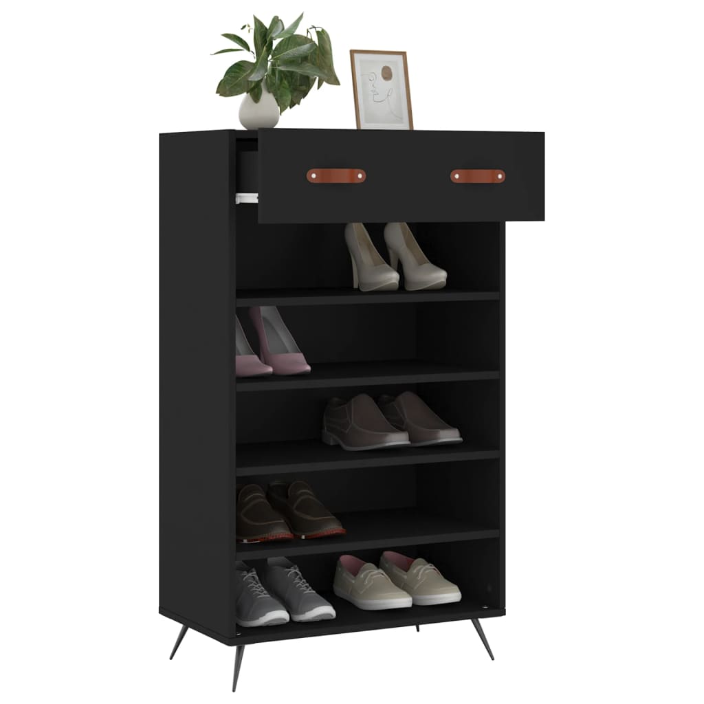 Schoenenkast 60x35x105 cm bewerkt hout zwart is nu te koop bij PeponiXL, paradijselijk wonen!